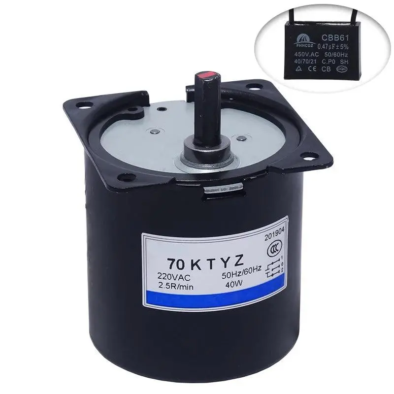70Ktyz High Torque 160Kg 40W Ac 220V Permanent Magnet Synchronous Motor Cw/Ccw Metal Geared Slow Speed Motor 2.5 To 110Rpm 1