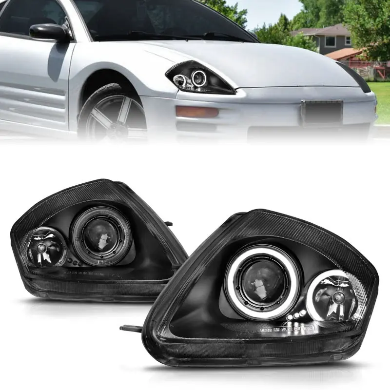 Anzo 2000-2005 Mitsubishi Eclipse Projector Headlights W/ Halo Black 1