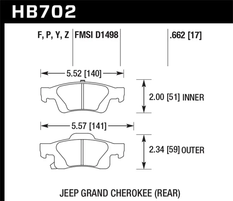Hawk 11-12 Dodge Durango / 11-12 Jeep Grand Cherokee Lts Rear Street Brake Pads 1
