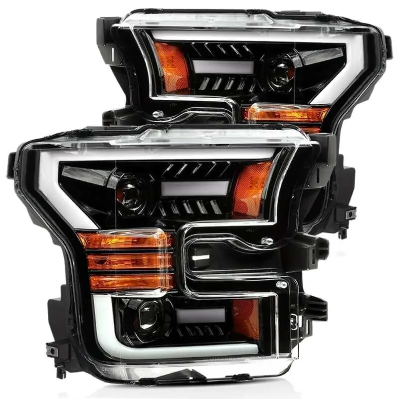 Alpharex 15-17 Ford F-150 Pro-Series Proj Headlights Plank Style Gloss Blk W/Activ Light/Seq Signal 2