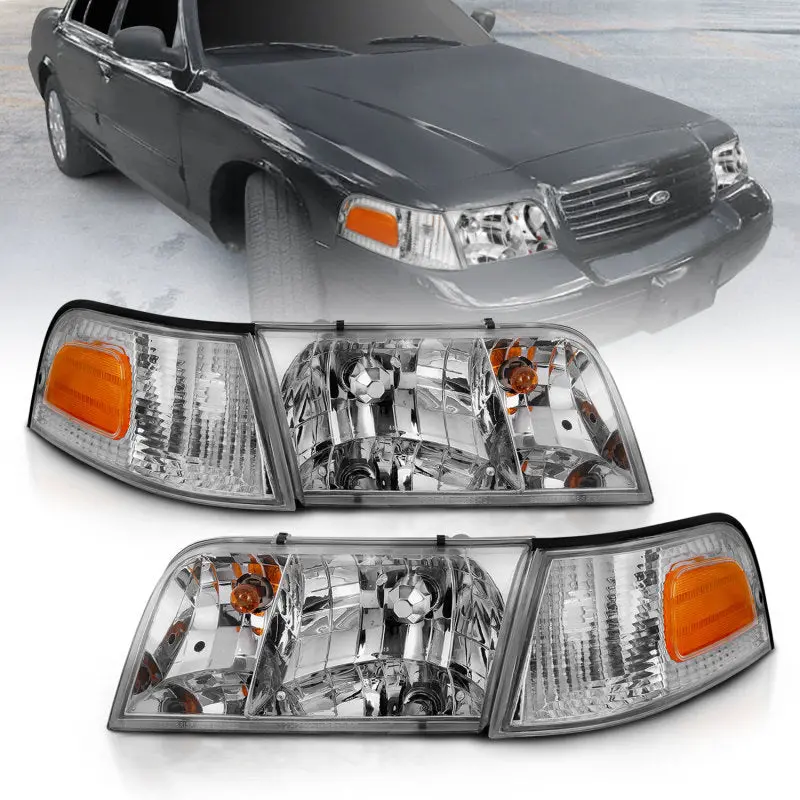 Anzo 1998-2005 Ford Crown Victoria Crystal Headlight Chrome With Bumper Light (Oe) 1