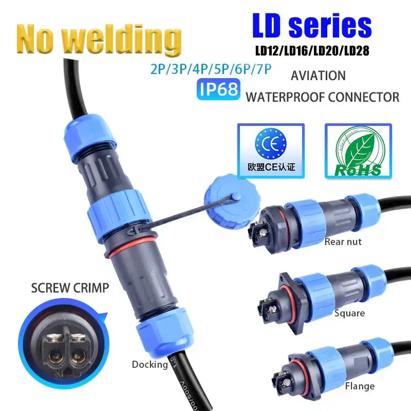 Ld Series Ip68 Waterproof Connector Male Plug & Female Socket 2/3/4/5/6/7/9 Pin Panel Mount Wire Cable Connector Aviation Plug 1