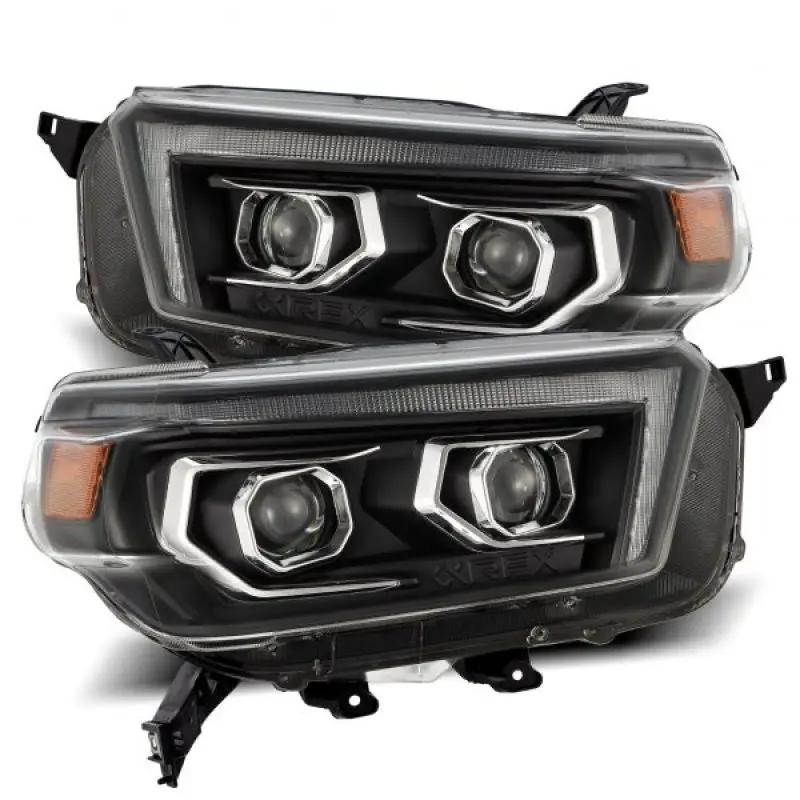 Alpharex 10-13 Toyota 4Runner Pro-Series Projector Headlights Plank Style Black W/Seq Signal/Drl 1