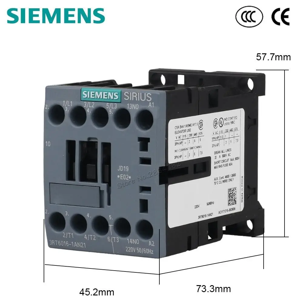 9A Ac Contactor 220V 380V 50/60Hz Coil Voltage Ac220v 3No+1No Contactor 3Rt6016-1An21 Siemens 1