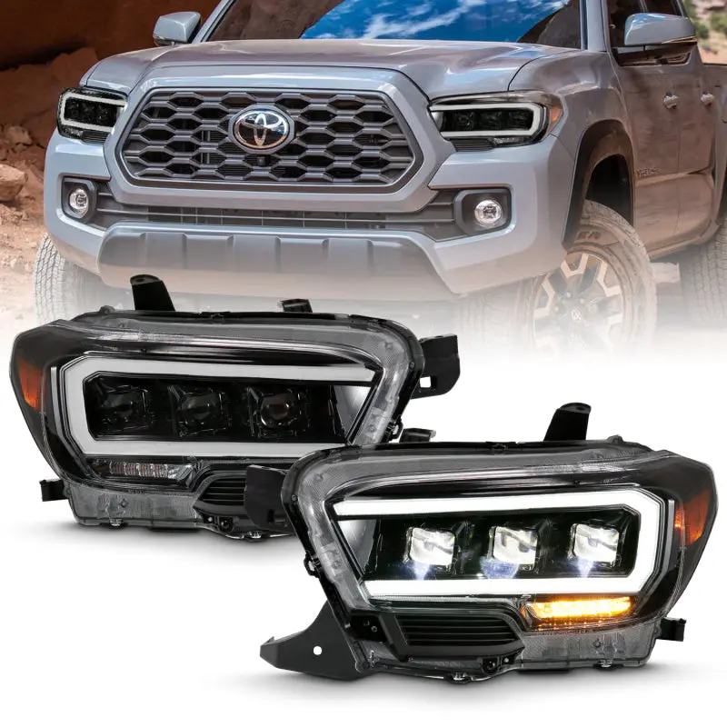 Anzo 2016-2018 Toyota Tacoma Led Projector Headlights Plank Style Black W/ Amber 1