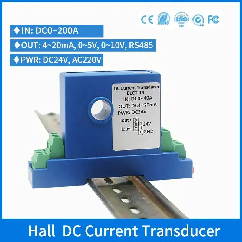 Dc 0-200A Electrical Current Transmitter Close Loop Ct 4-20Ma 0-5V Output 2