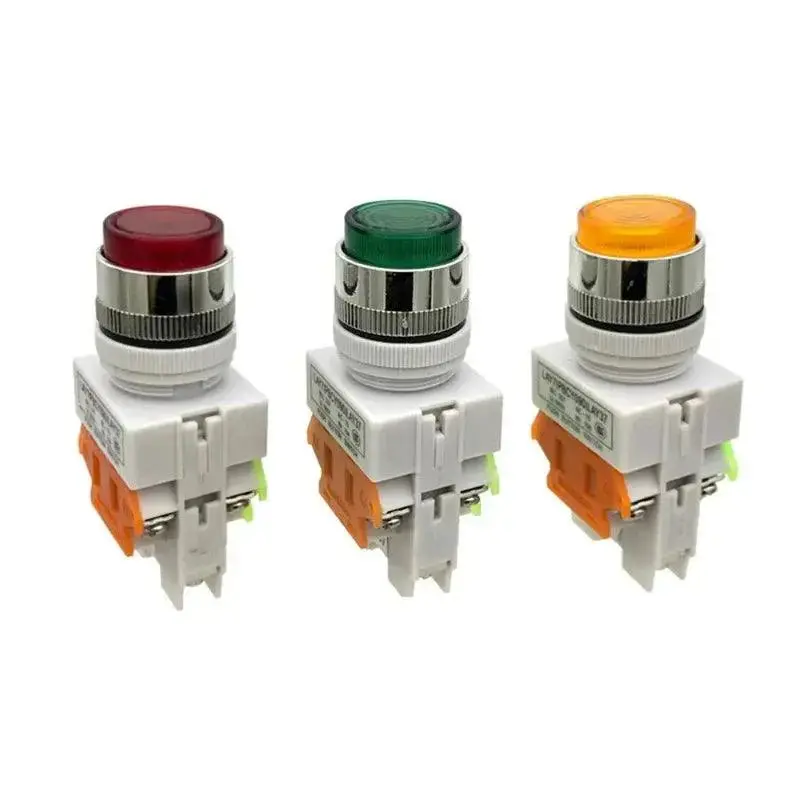 Lay37-11D 22Mm Automatic Reset Button Switch With Led Lamp Ac/Dc 12V 24V 36V 48V 110V 220V 380V Red Green Blue White Yellow 1