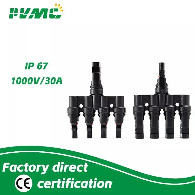 1 Pair X Male Female M/Fm 4 To 1 Solar Panel Connector Cable Splitter Adapter Solar Pv 4T Branch Parallel Connector 1