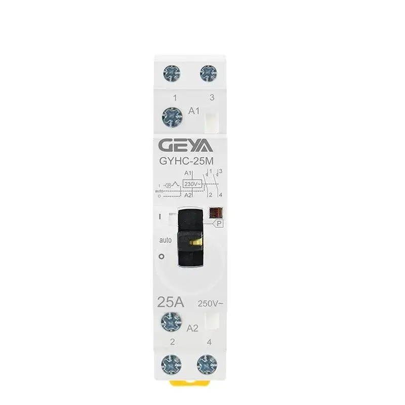 Geya Manual Control Household Contactor Din Rail Type Modular Contactor 2P 16A 20A 25A 2No Or 2Nc 220V 1