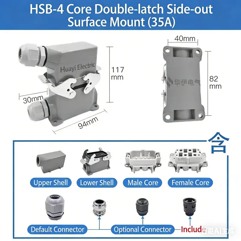 Rectangular Heavy Duty Connector Hsb-4/6/12 Pin 35A High Current Waterproof Aviation Plug & Socket 4