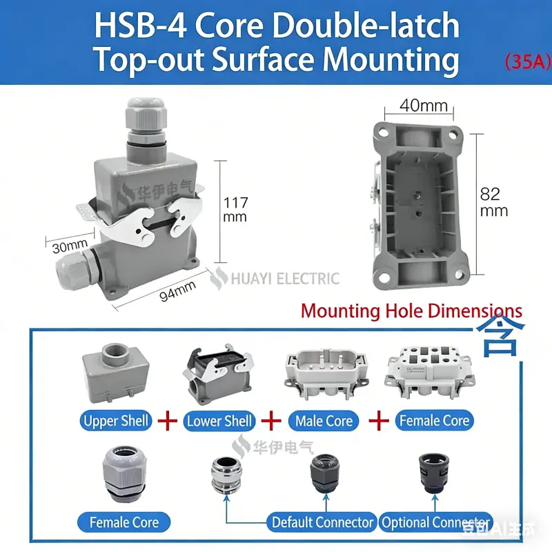 Rectangular Heavy Duty Connector Hsb-4/6/12 Pin 35A High Current Waterproof Aviation Plug & Socket 5