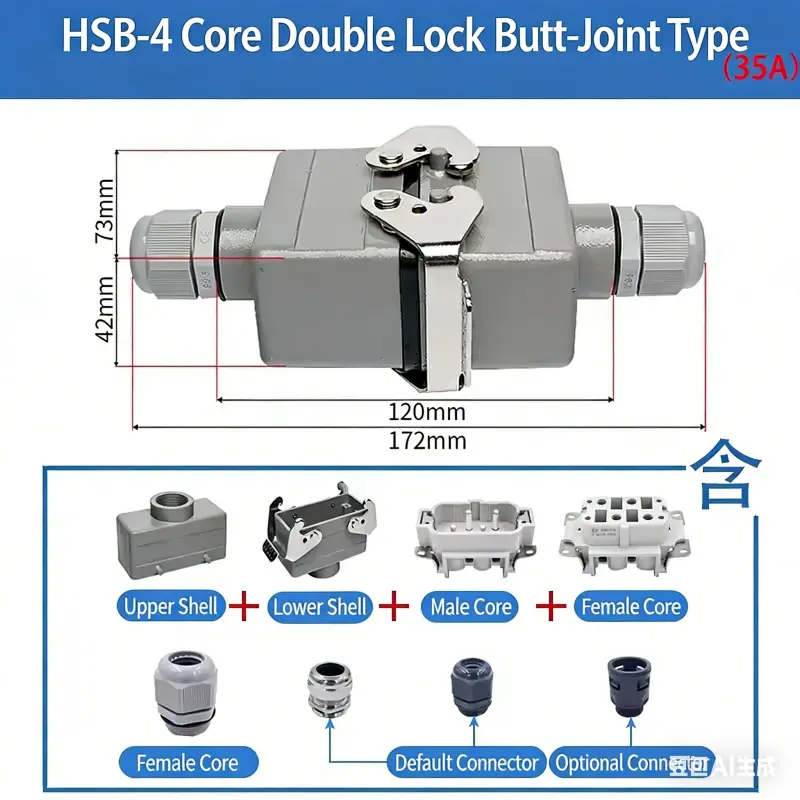 Rectangular Heavy Duty Connector Hsb-4/6/12 Pin 35A High Current Waterproof Aviation Plug & Socket 6
