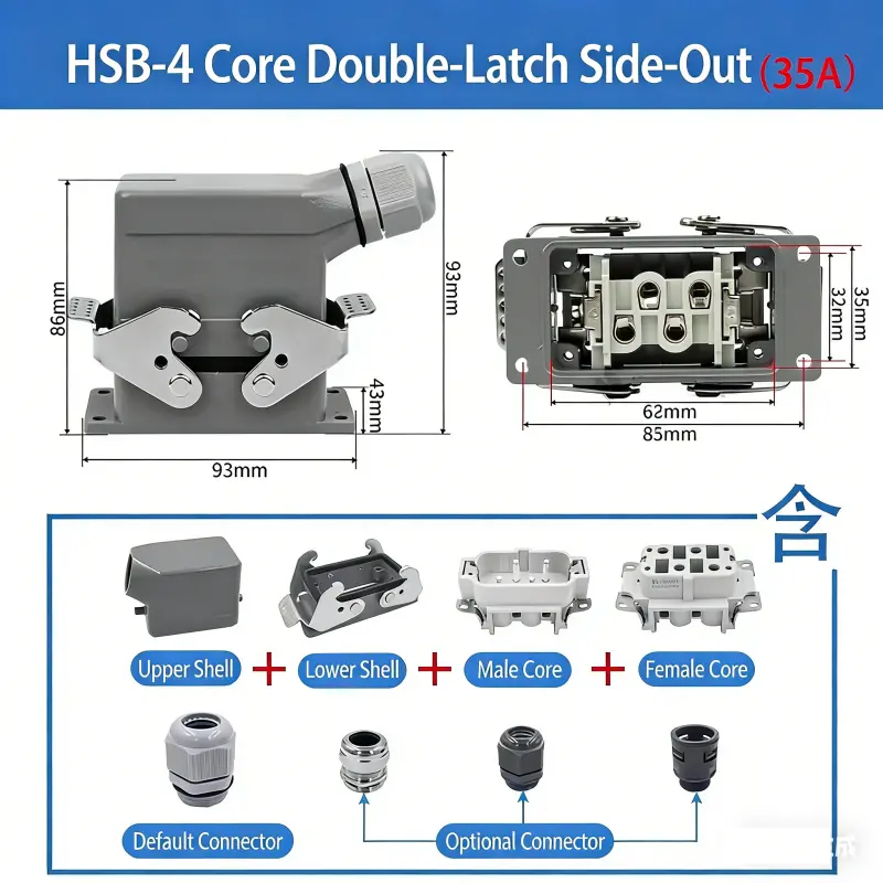 Rectangular Heavy Duty Connector Hsb-4/6/12 Pin 35A High Current Waterproof Aviation Plug & Socket 2