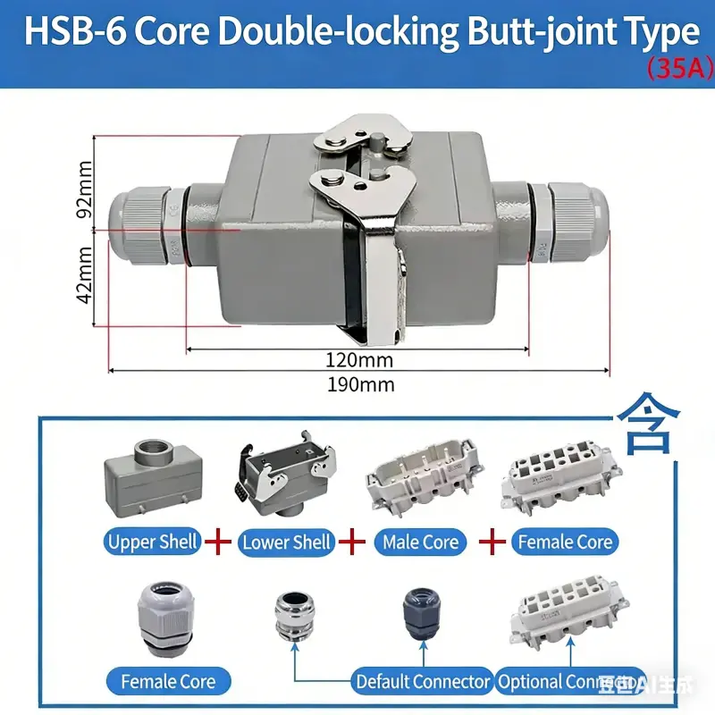 Rectangular Heavy Duty Connector Hsb-4/6/12 Pin 35A High Current Waterproof Aviation Plug & Socket 11