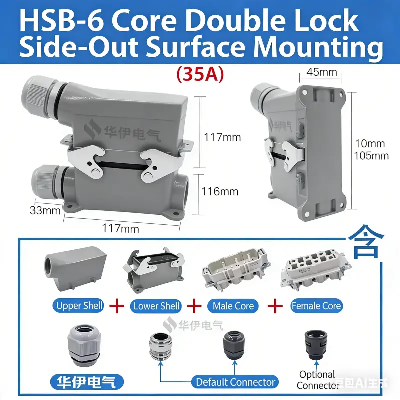 Rectangular Heavy Duty Connector Hsb-4/6/12 Pin 35A High Current Waterproof Aviation Plug & Socket 9
