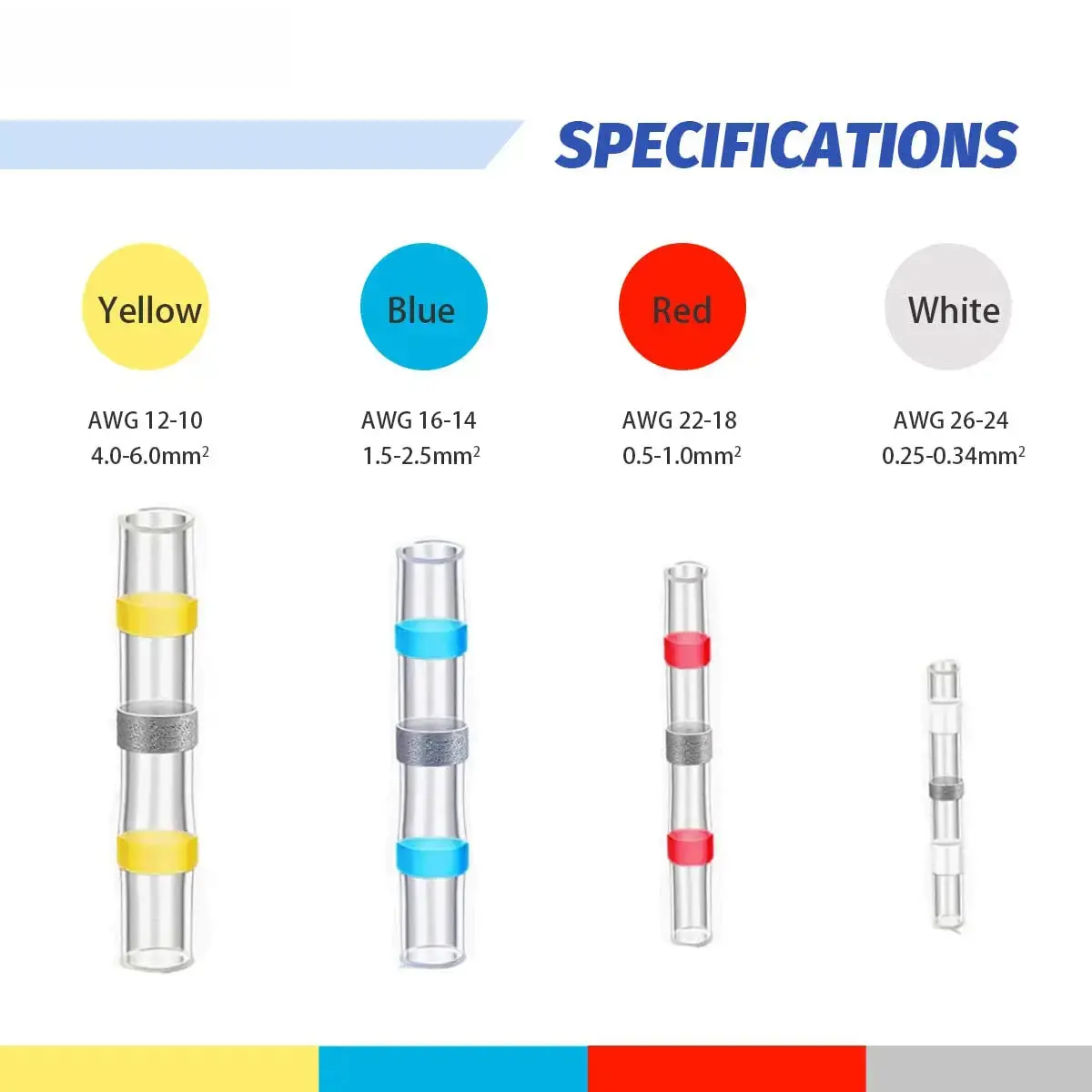 Heat Shrink Butt Crimp Terminals Waterproof Solder Seal Electrical Connectors Wire Cable Splice Kit Automotive Marine 2