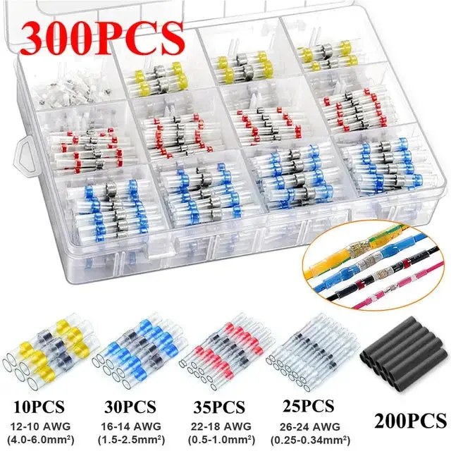 Heat Shrink Butt Crimp Terminals Waterproof Solder Seal Electrical Connectors Wire Cable Splice Kit Automotive Marine 10