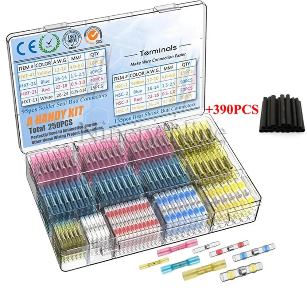 Heat Shrink Butt Crimp Terminals Waterproof Solder Seal Electrical Connectors Wire Cable Splice Kit Automotive Marine 11