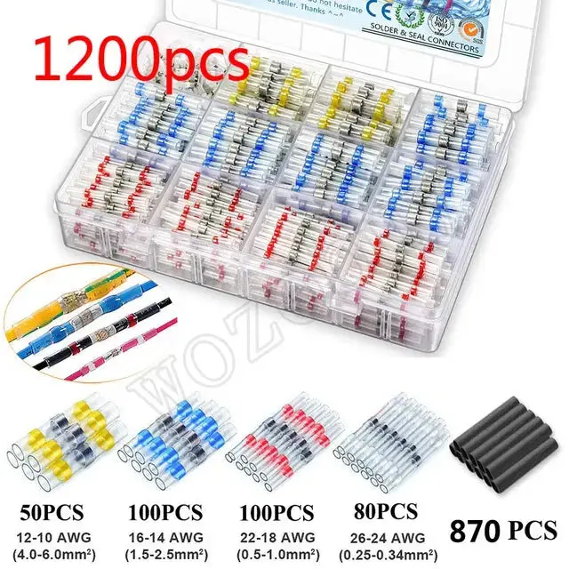 Heat Shrink Butt Crimp Terminals Waterproof Solder Seal Electrical Connectors Wire Cable Splice Kit Automotive Marine 13
