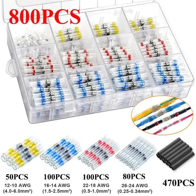 Heat Shrink Butt Crimp Terminals Waterproof Solder Seal Electrical Connectors Wire Cable Splice Kit Automotive Marine 8
