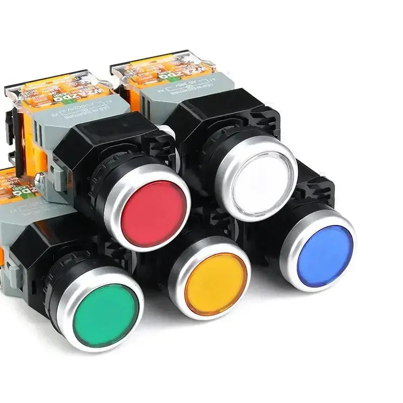 22Mm La38-11D/11Ds Quality Sliver Contact Push Button Switch With Light On/Off Momentary/Latching220v Led Indicators 1