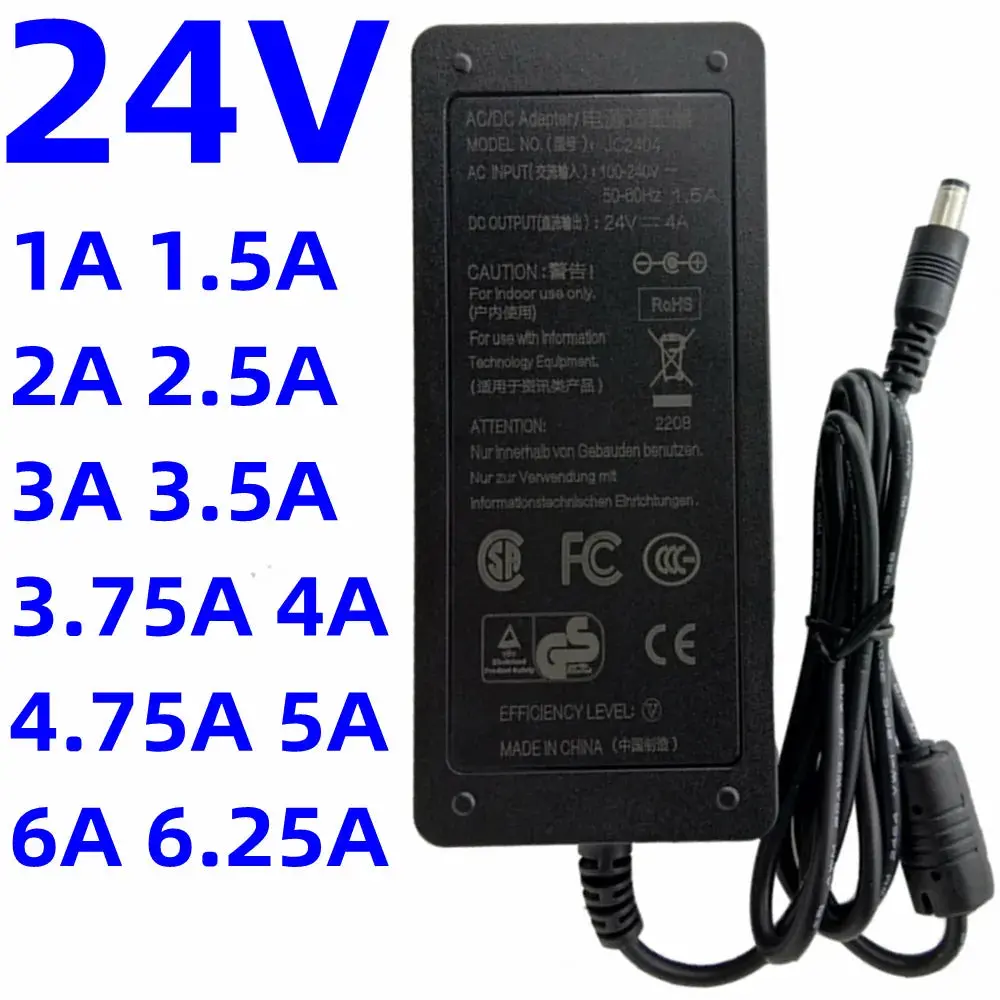 Us Plug 24V 1A 1.5A 2A 2.5A 3A 3.5 3.75 4A 4.75 5A 6A 6.25A 25V Power Supply Adapter Switch Adaptor Current Source Converter Display Led 1