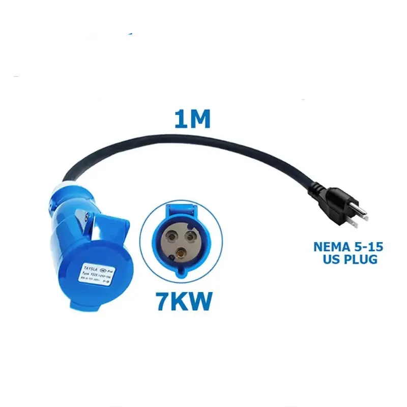 Taysla Ev Portable Charger Schuko Plug To Cee Blue Power Female Plug Socket Adapter Blue Cee Connector 7Kw 32A To 3.5Kw 16A 1