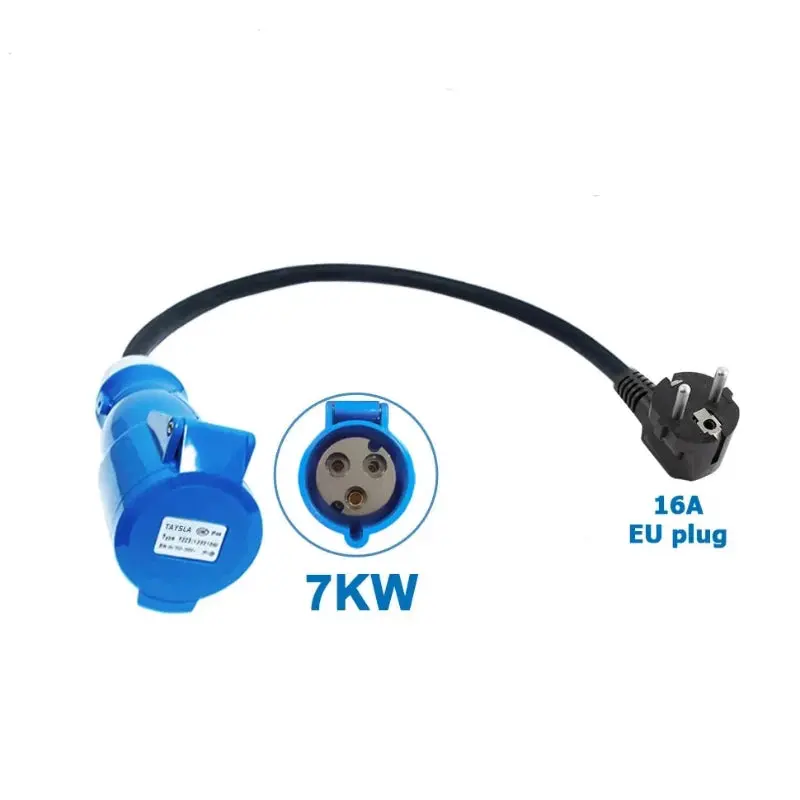Taysla Ev Portable Charger Eu Plug To Cee Blue Power Female Plug Socket Adapter Blue Cee Connector 7Kw 32A To 3.5Kw 16A 1
