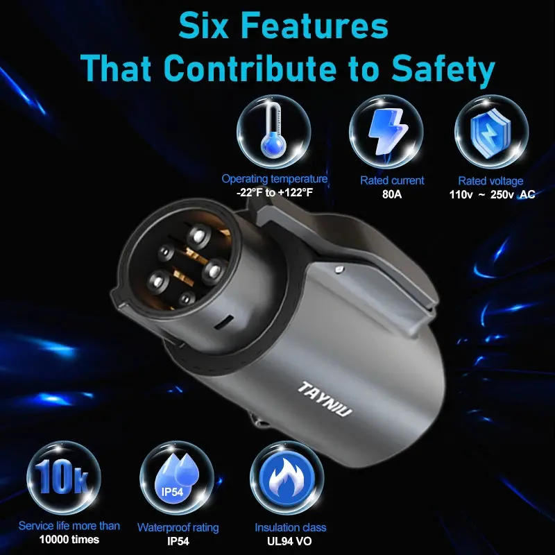 Tayniu Tesla To J1772 Charging Adapter Max 80 Amp 250V J1772 Ev Adapter Tesla Charger Adapter For Tesla High Powered Connectors 2