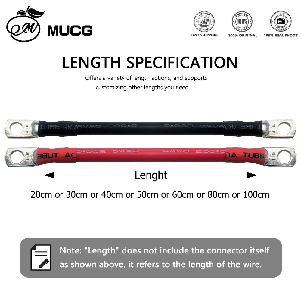 Black M6-M8 Very Soft Car Battery Cable Silicone Wire With Lug Ring Terminal Cable Black Red 5Awg 6Awg 7Awg 8Awg 5