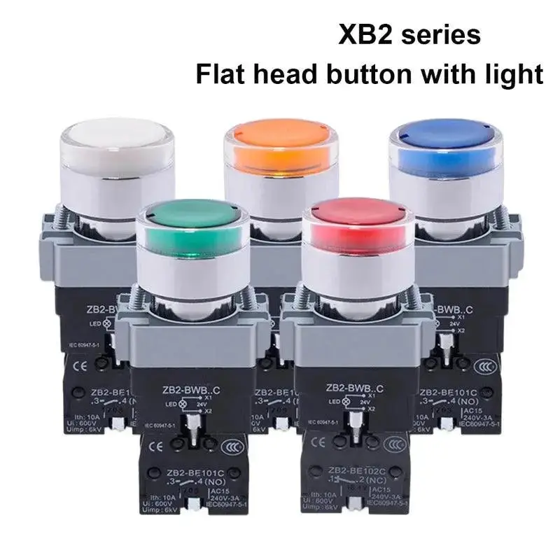 1Pcs Xb2-Bw3161 Xb2-Bw3361 Xb2-Bw3462 Xb2-Bw3561 Xb2-Bw3661 Metal Button With Light Self Reset/Self Lock Aperture 22Mm 24V 380V 1