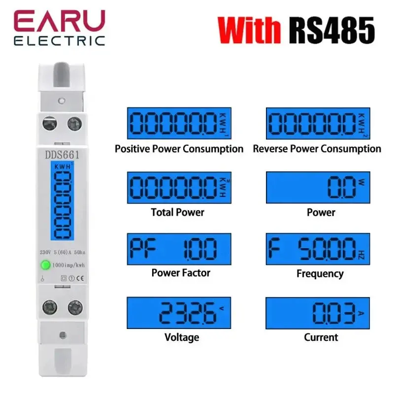 Single Phase Backlight Wattmeter Power Lcd Digital Display Consumption Meter Kwh 60A 110V 230Vac 50Hz Watt Din Rail Energy Meter 1
