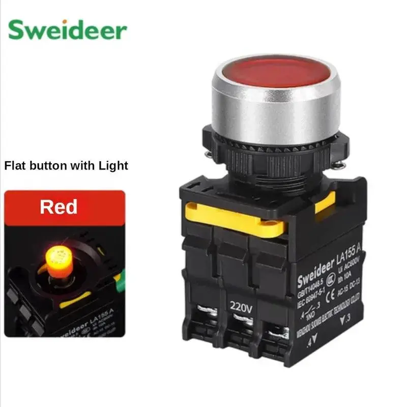 Waterproof Button Switch With Led 22Mm Momentary Reset Self Locking Power Push Button Switch With Light 12V 24V 220V 10A 1No 11
