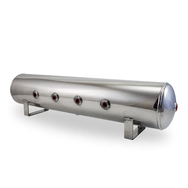 Air Lift 4 Gal Alum Tank - (4) 1/4In Face (2) 3/8In Ports & 1/4In Drain - 30In L X 6In D - Polished 1