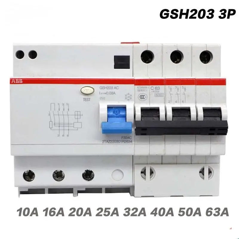 Abb Electric Gsh203 3P Ac-C 40A 63A 30Ma Mini Air Leakage Circuit Breaker Protection Switch 1