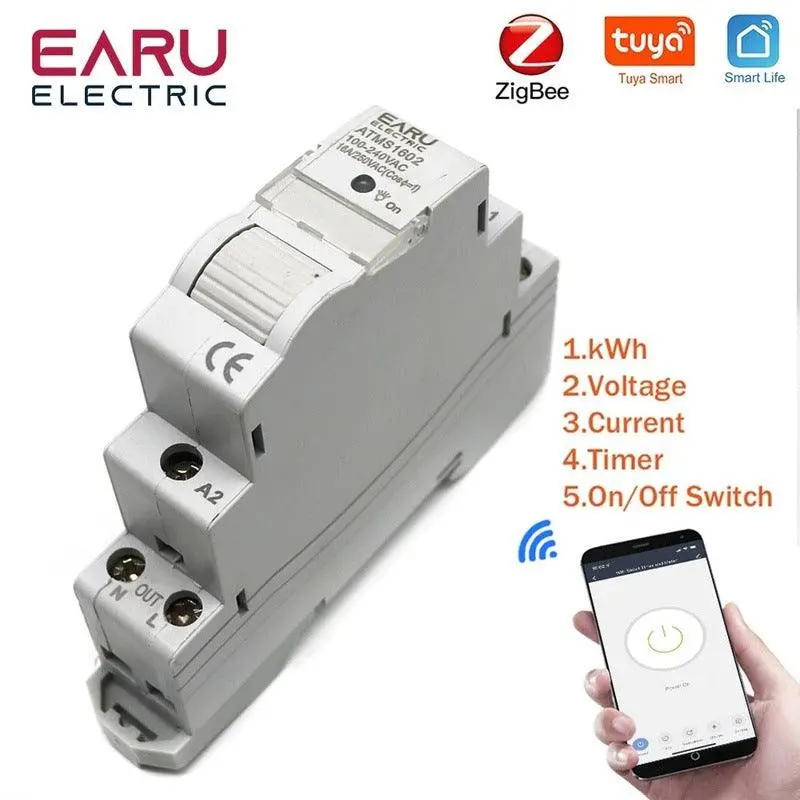 Ac 110V 220V 16A Din Rail Wifi / Zigbee Smart Timer Relay Switch Breaker Remote Control By Tuya App Kwh Energy Power Meter 1