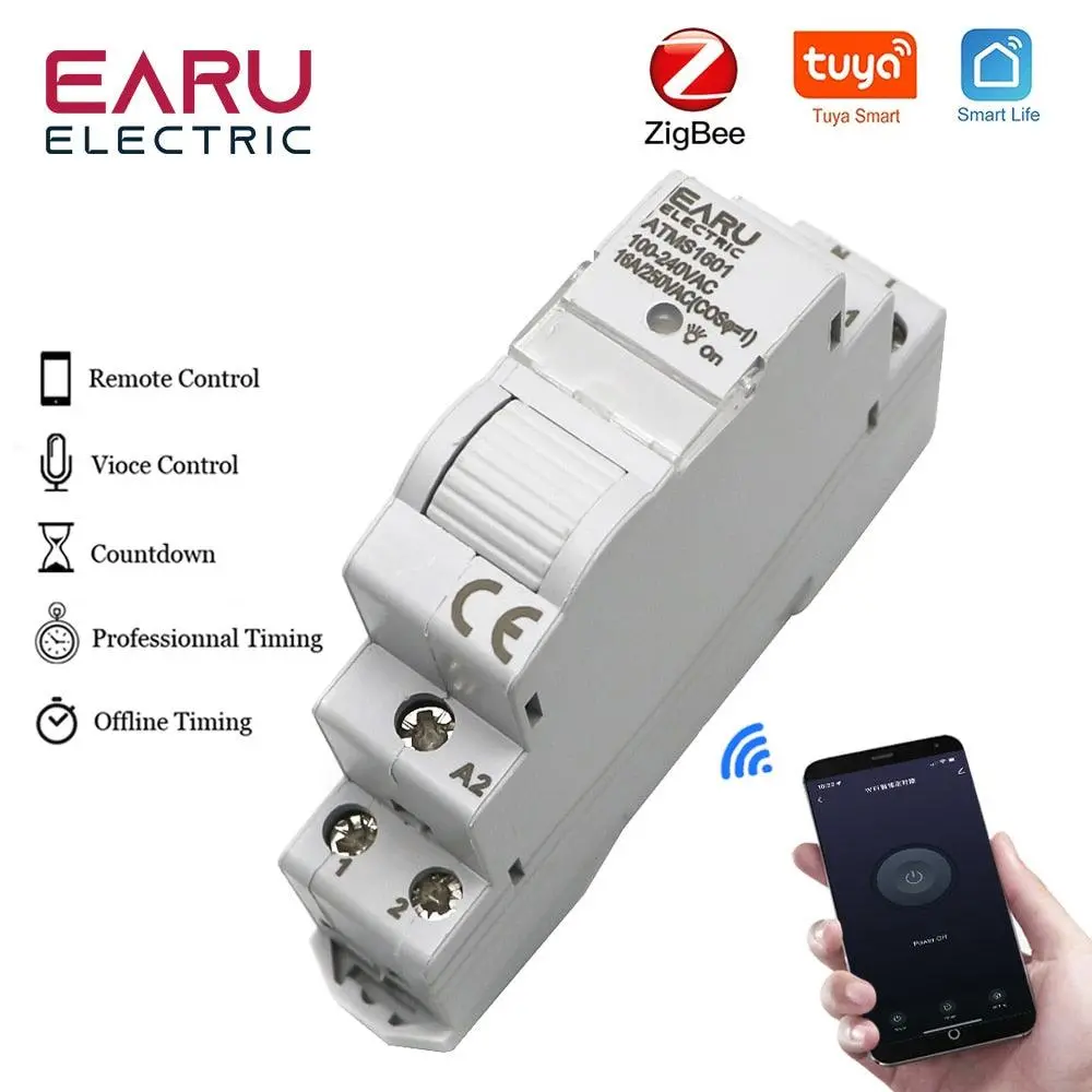 Ac 110V 220V 16A Single Phase 18Mm Mimi Din Rail 35Mm Zigbee Wifi Smart Timer Relay Switch Breaker Remote Control By Tuya App 1