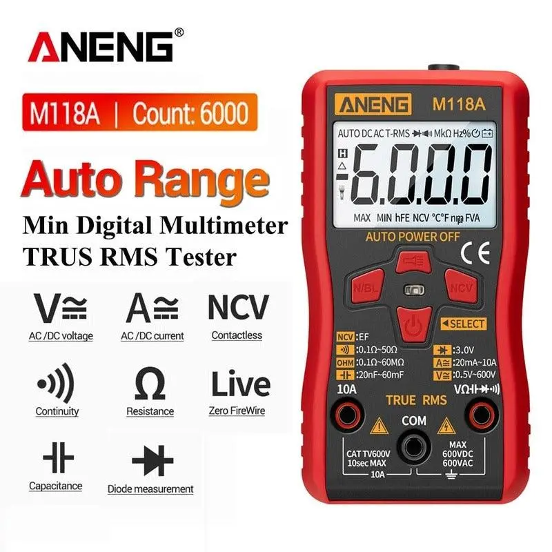 Aneng- M118a Digital Mini Multimeter Tester Auto Mmultimetro| True Rms Tranistor Meter 2