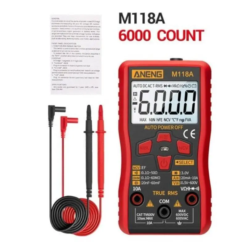 Aneng- M118a Digital Mini Multimeter Tester Auto Mmultimetro| True Rms Tranistor Meter 1