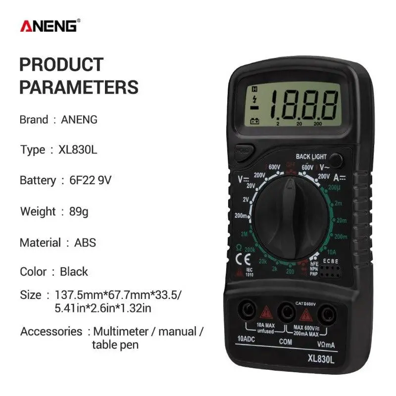 Aneng- Xl830l Digital Esr Meter Testers| Dmm Transistor Peak Tester Meter 2