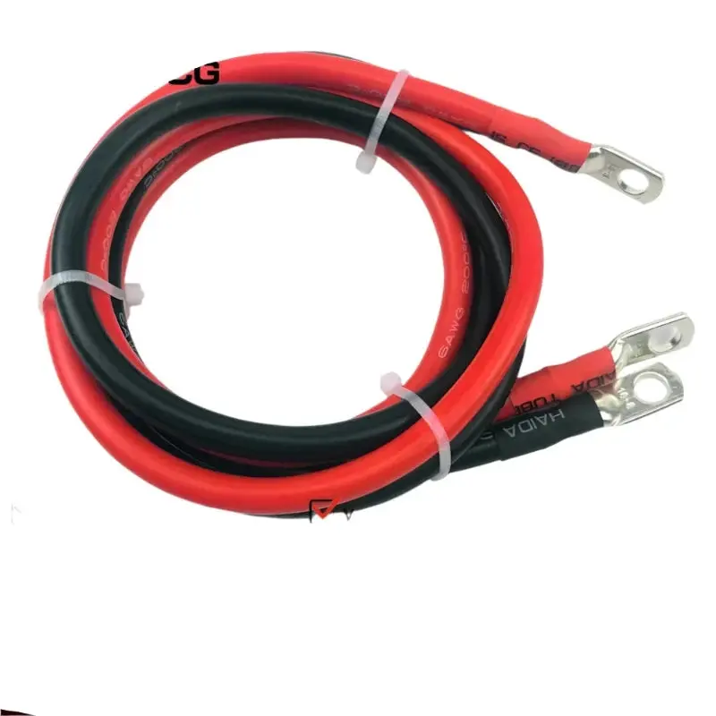 50Cm/60Cm Lenght M6-M10 Very Soft Car Battery Cable Silicone Wire With Lug Ring Terminal Cable Black Red Jumper Cables 1Awg 2Awg 4Awg 1