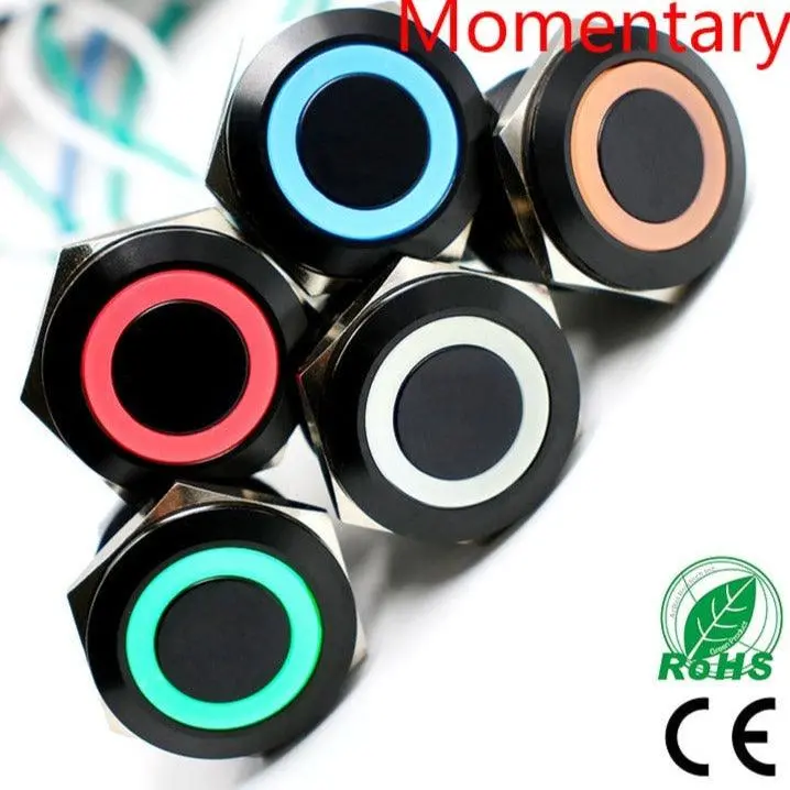 Earu -Black 25Mm Stainless Steel Momentary Led Push Button 1