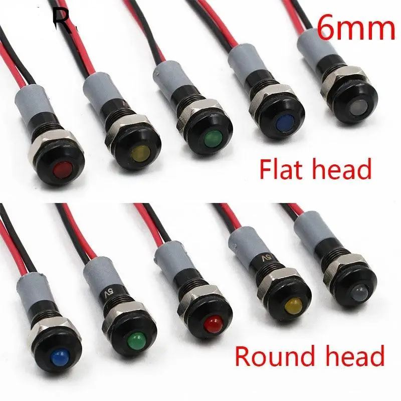 Earu -Black Body 6Mm Waterproof Ip67 Metal Led Warning Indicator Light Signal Lamp Pilot Wire Roud Flat 5V 12V 24V 110V 220V Red Blue 1