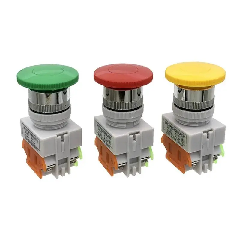 Button Switch 1Nc 1 No Latching Type Lay37-11M (Pbc) Y090-11M Lay7-11M Mushroom Head Button 22Mm Red Green Yellow (Copy) 1