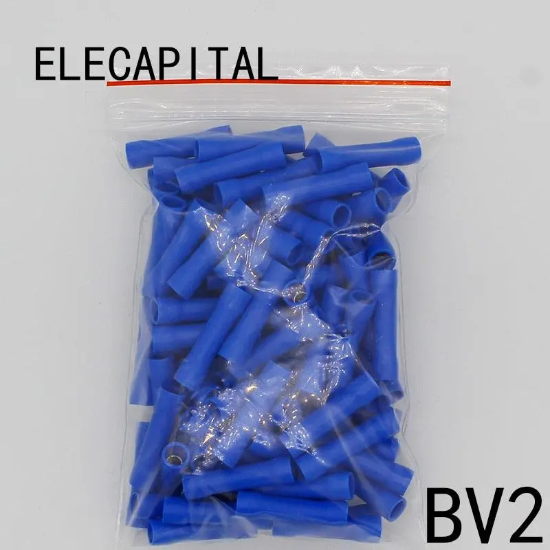Bv2 Bv2.5 Full Insulating Wire Connector Cable Wire Splice Terminals Joiner Crimp Electrical Fully Insulation Bv2 Bv 100 Pcs Bv 1