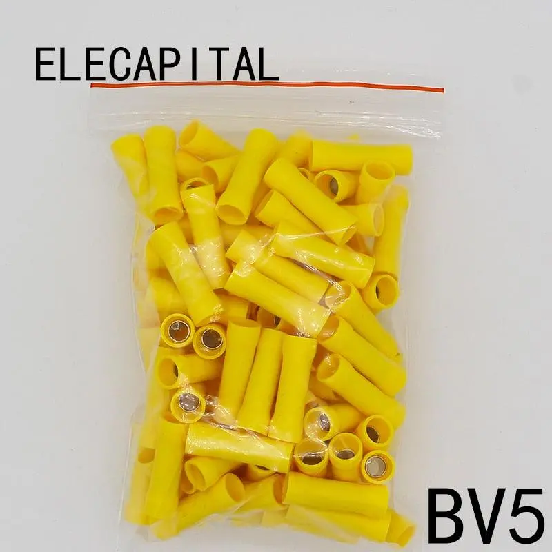 Bv5 Bv5.5 Full Insulating Wire Connector Wire Connector 50Pcs/Pack Butt Connectors Crimp Electrical Wire Splice Terminal Bv 1