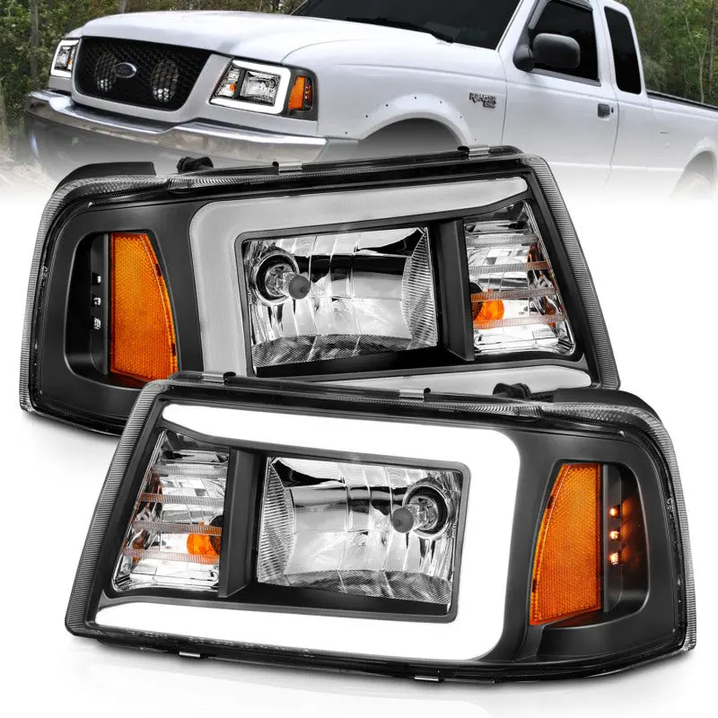 Anzo 2001-2011 Ford Ranger Crystal Headlights W/ Light Bar Black Housing 1