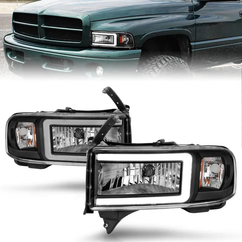 Anzo 94-02 Dodge Ram Crystal Headlight - W/ Light Bar Black Housing 2
