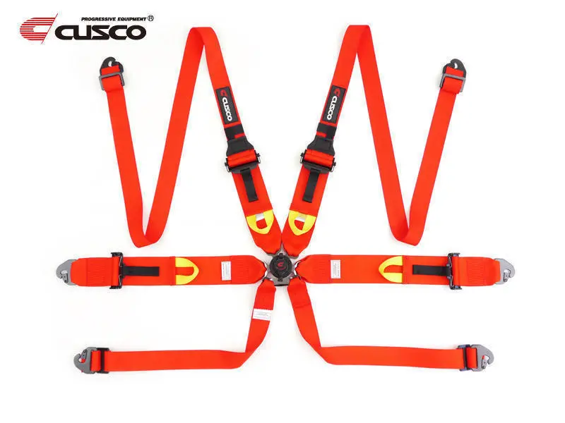Cusco Universal 6 Point 3In Shoulder 3In Lap (Hans) W/Eyebolts (7/16-20Unf) Fia Racing Harness- Red 1