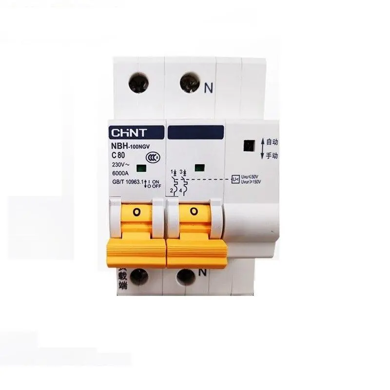 Chint N8h 2P 1P+N 220V 6Ka 63A 80A 100A Pv Self Recovery Over Voltage And Under Voltage Automatic Reclosing Circuit Breaker Mcb 1